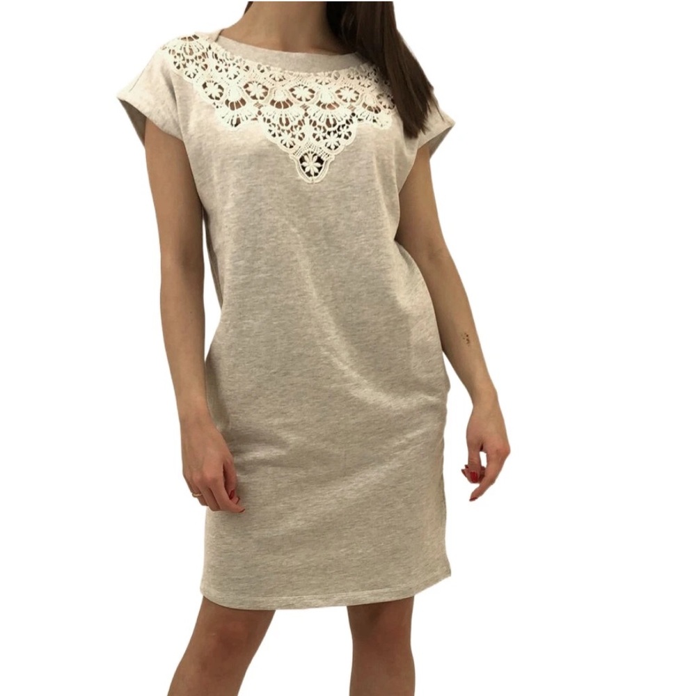 Diesel Dress Gray With Crochet Accents T-Shirt Sweat‎ Dress Size XS